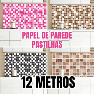 12 METROS Adesivo Papel de Parede Pastilha Diversas Cores Para Cozinha Lavabo em Oferta na Shopee