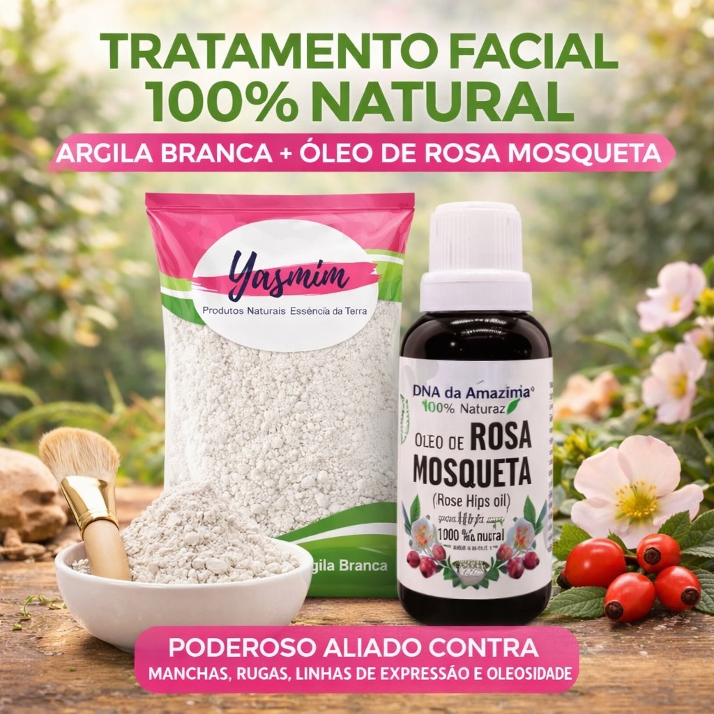 KIT SKIN CARE ARGILA+ OLEO ROSA MOSQUETA D.N.A (1kg)  100% Natural – Produto Natural Selecionado