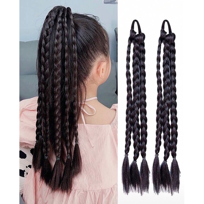 kit 02 Aplique de Trança Infantil Preto - Coque e Rabo de Cavalo, Trança Pronta Infantil Preta - Penteado Rápido e Bonit