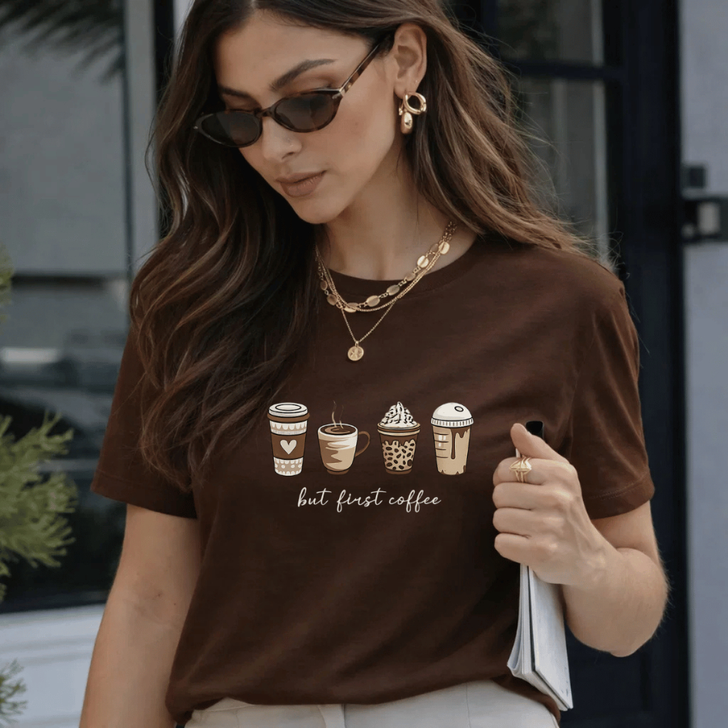 Camiseta Coffee Lover Feminina 100% Algodão Estampada Casual Premium Confortável Tendência