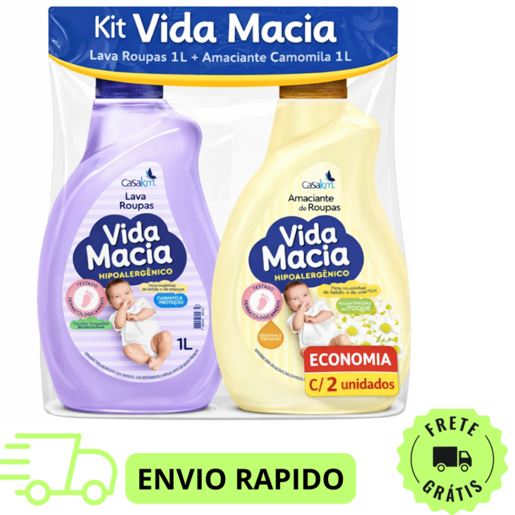 Lava Roupas + Amaciante Vida Macia Bebê 2x 1 Litro (PROMOÇÃO) em Oferta na Shopee