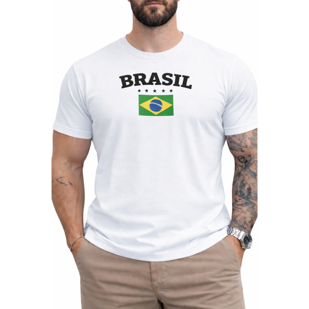 Camiseta Camisa Brasil Bandeira Pré Copa Do Mundo Lançamento Tendência 100% Algodão