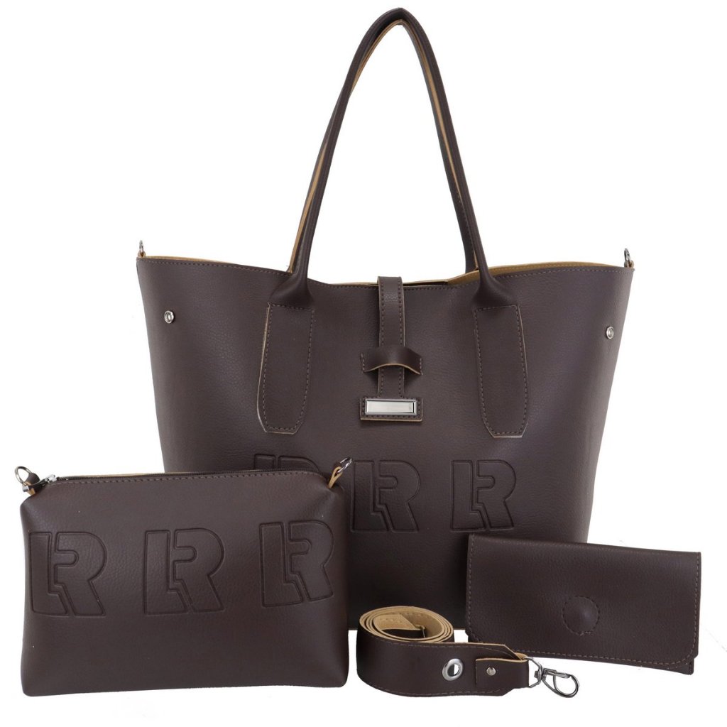 Kit Bolsa Feminina 03 Pçs Bolsa Grande Sacola+Bolsa Media Transversal+Carteira Moda Tendencia+Promoção+Atacado+Lr07