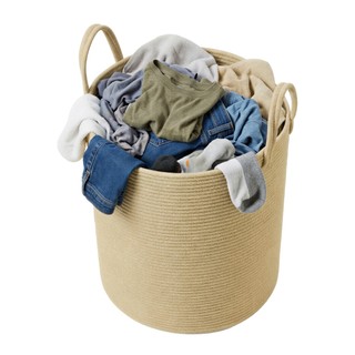 SONGMICS Cesto organizador de roupas de algodão com alças, cesto de brinquedos para crianças, 60L, branco e marrom