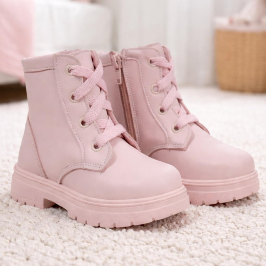 Bota Coturno Infantil Rosa Candy com Zíper e Cadarço | Estilo e Conforto