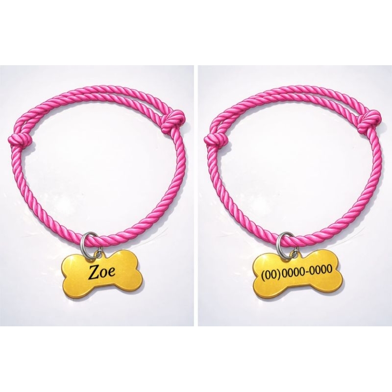 Coleira Colar Pet Personalizada ajustavel com Plaquinha de Identificação Caes e Gatos.