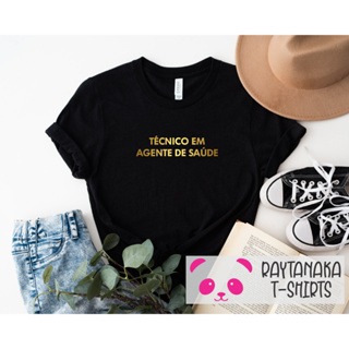 Blusa T-shirt Feminina Técnico em Agente de Saúde Preta com Dourado em Oferta na Shopee