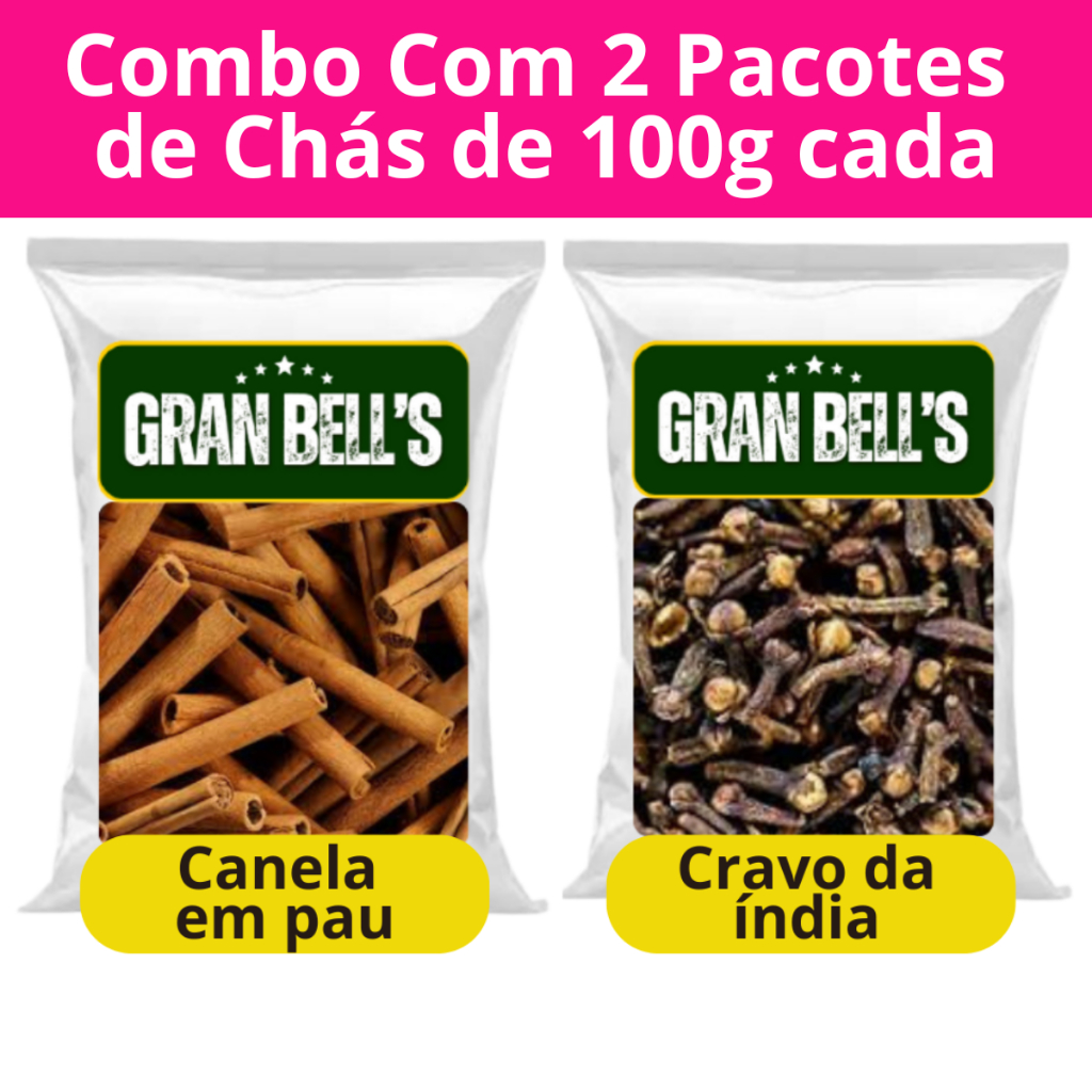 kit C/2 Pacotes  de Chás de Canela em pau e Cravo da índia Especiarias de 100g cada - Saúde Equilibrio e Bem-Estar