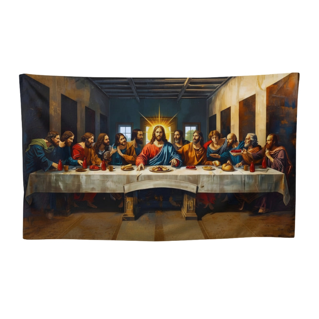 Canga de Praia Estampada E Lisa Estampa Ultima Ceia Da Vinci Bandeira 140x100cm