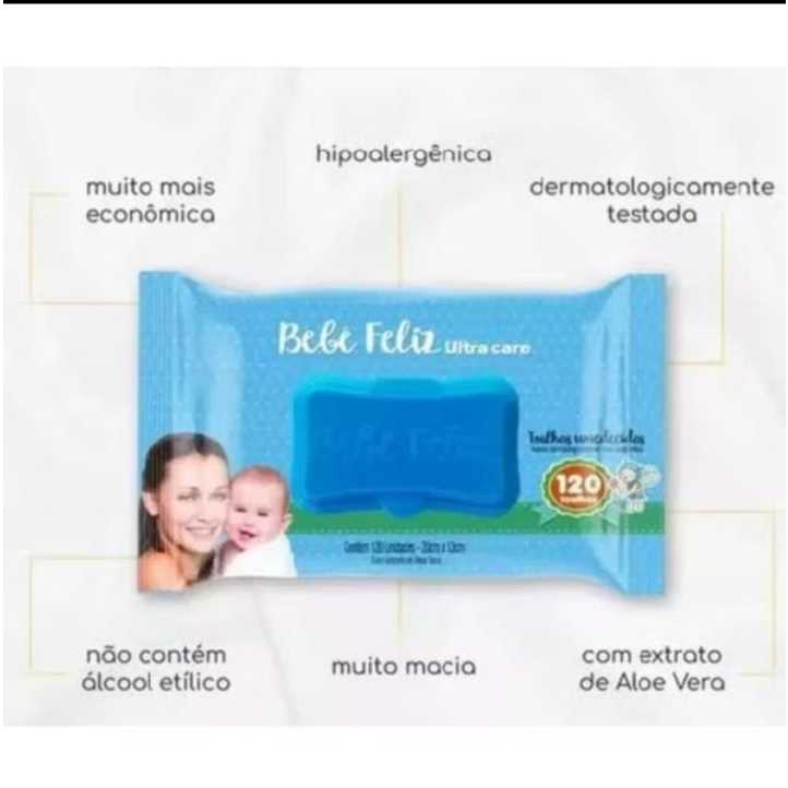 toalhas umedecidas bebe feliz 120 folhas com formula suave e hipoalérgica