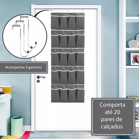 Organizador de Sapatos Pendurável para Porta Ideal para Apartamento Pequeno, Closet e Quarto, Economia de Espaço