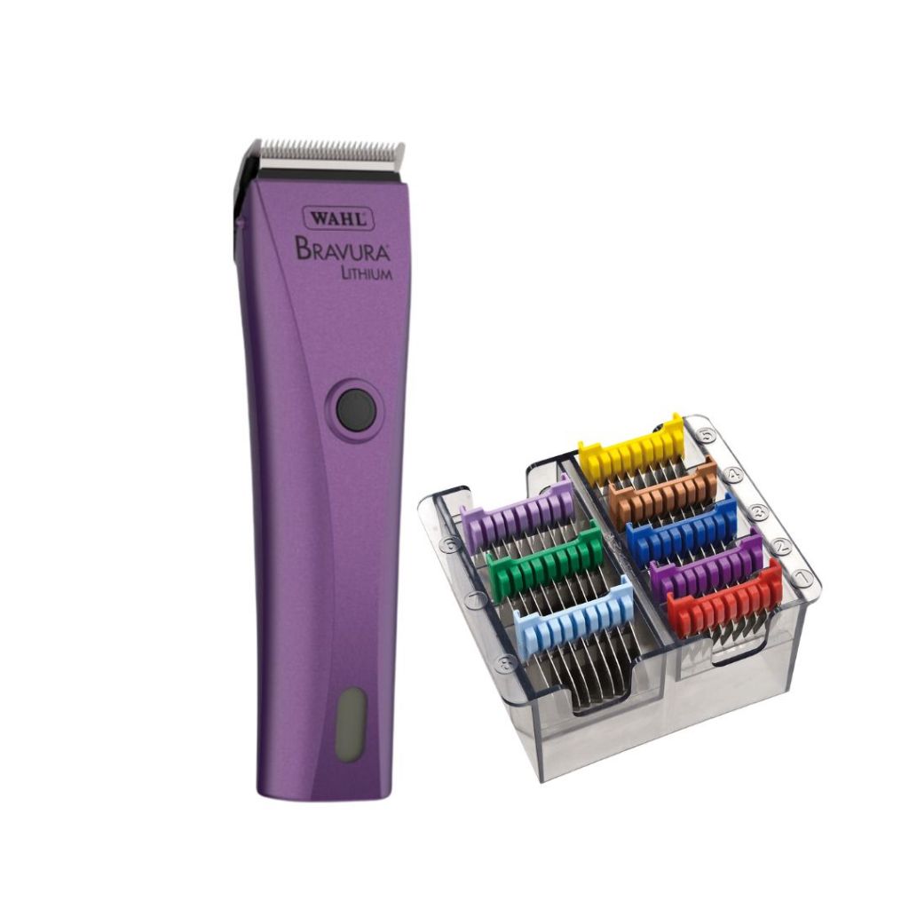 Kit Máquina de Tosa Wahl Bravura Lithium Cinza + Snaps Adaptadores Cachorro Gato