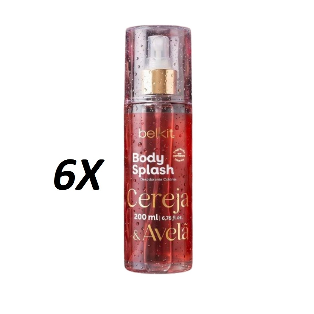 Kit 6 Body Splash Cereja e Avelã 200ml BELKIT | Alta Projeção | Alta fixação | Perfumaria Fina