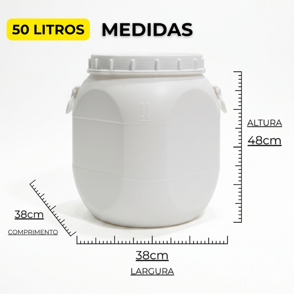 Bombona Branca Tambor Barril Tonel Galão 50 litros Tampa Dupla Boca Larga Água Óleo Ração Alimentos Bebidas