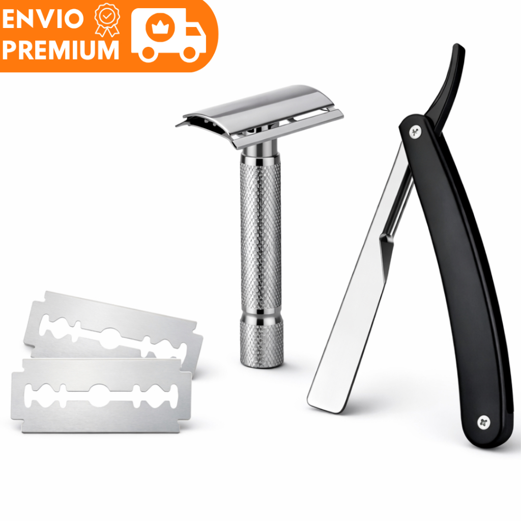 Kit Retrô Navalha Profissional Barbeador Masculino Lâminas Inox Acabamento Para Barba Sobrancelha