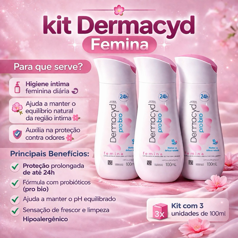 Kit Com 3 Sabonete Íntimo Líquido Dermacyd Femina 100ml