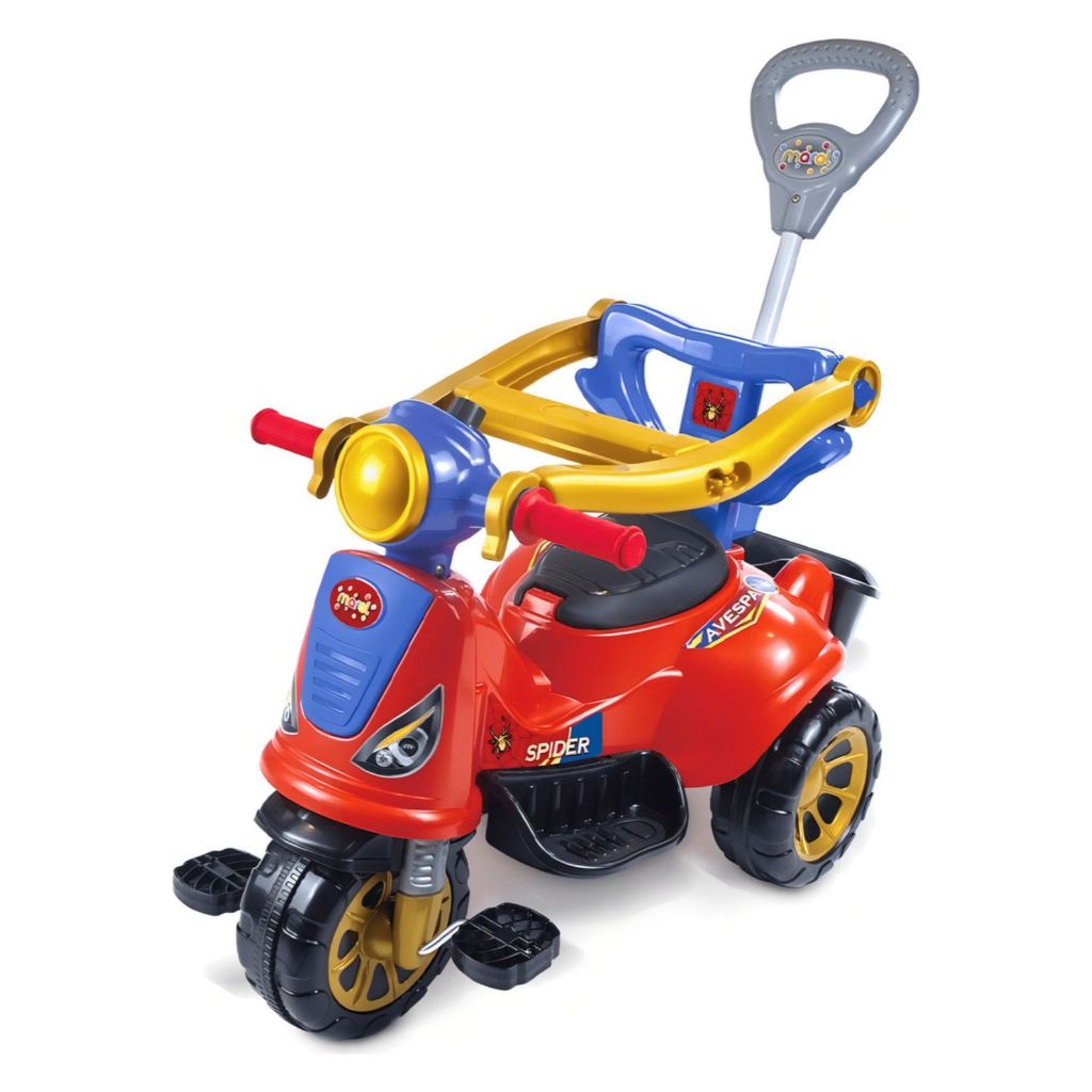 Carrinho de Passeio Avespa Maral Com Haste de Empurrar Proteção Lateral Motoca Completa Menino e Menina Guidao e Buzina