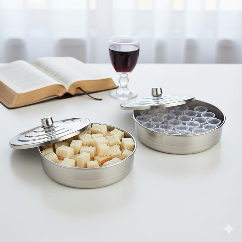 Kit bandeja santa ceia pequena 16 cálices + bandeja santa ceia pão