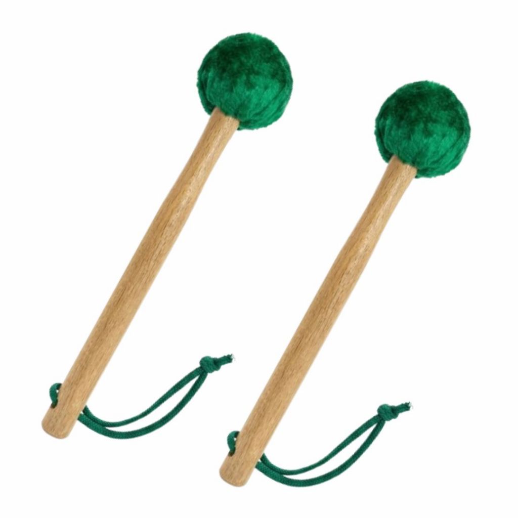 Kit C/2 Maçanetas Ponta Pelúcia Verde P/ Fanfarra / Surdo / Bumbo ( Baqueta / Banda Marcial / Par )  - R2974