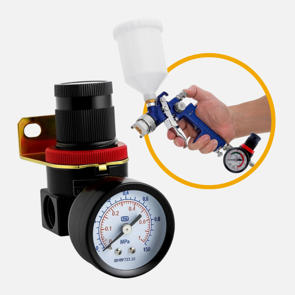 Medidor Regulador Conexão Compressor Pressão de Ar C/ Válvula e Manômetro Pneumático Entrada 1/4 150 PSI Alta Precisão