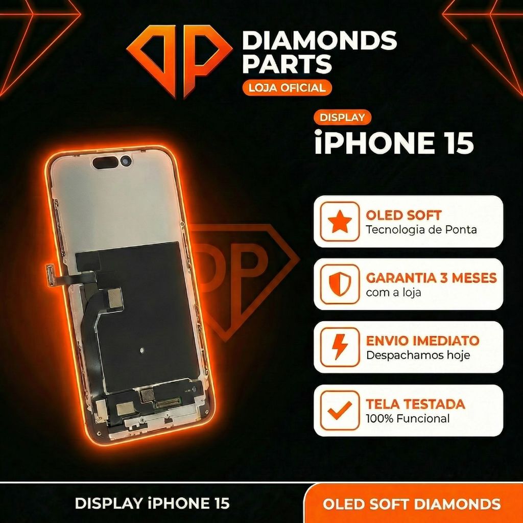 TELA DISPLAY FRONTAL IPHONE 15 OLED DIAMONDS ORIGINAL