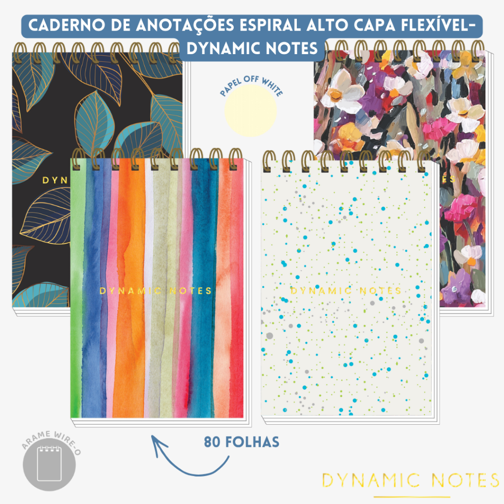 Caderno de Anotações Espiral Alto 80 Folhas Papel Off White Arame Wire-o Dynamic Notes 3B Cadernos