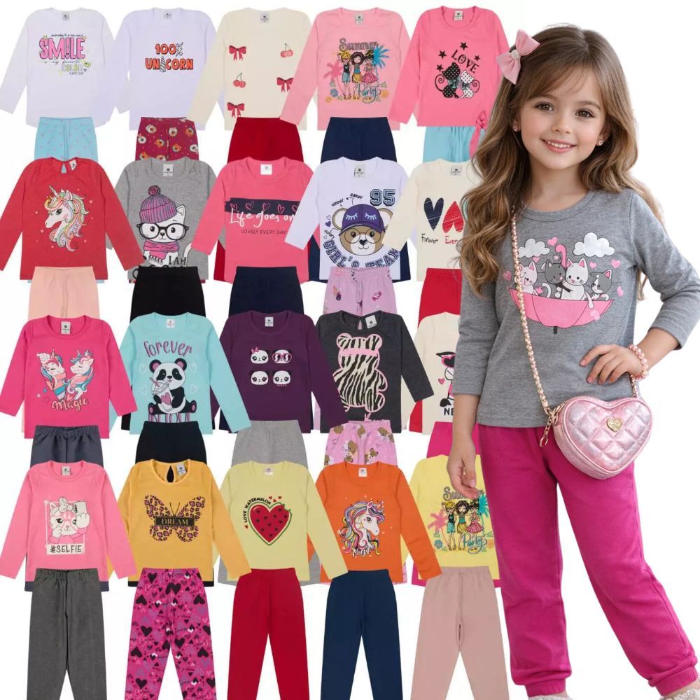 Kit 6 Peças Conjunto Meia Estação Menina do Tamanho 1 a 10 Anos | Blusa + Calça Legging Infantil - Envio Sortido