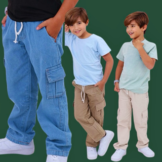 Calça Cargo Com Elastico Infantil Juvenil Meninos Bolso Lateral Skatista Confortavel em Oferta na Shopee