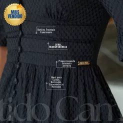 Vestido Midi Feminino Elegante Laise Forrado Não Transparente Botões Impecável Casamento Moda Evangélica Festa