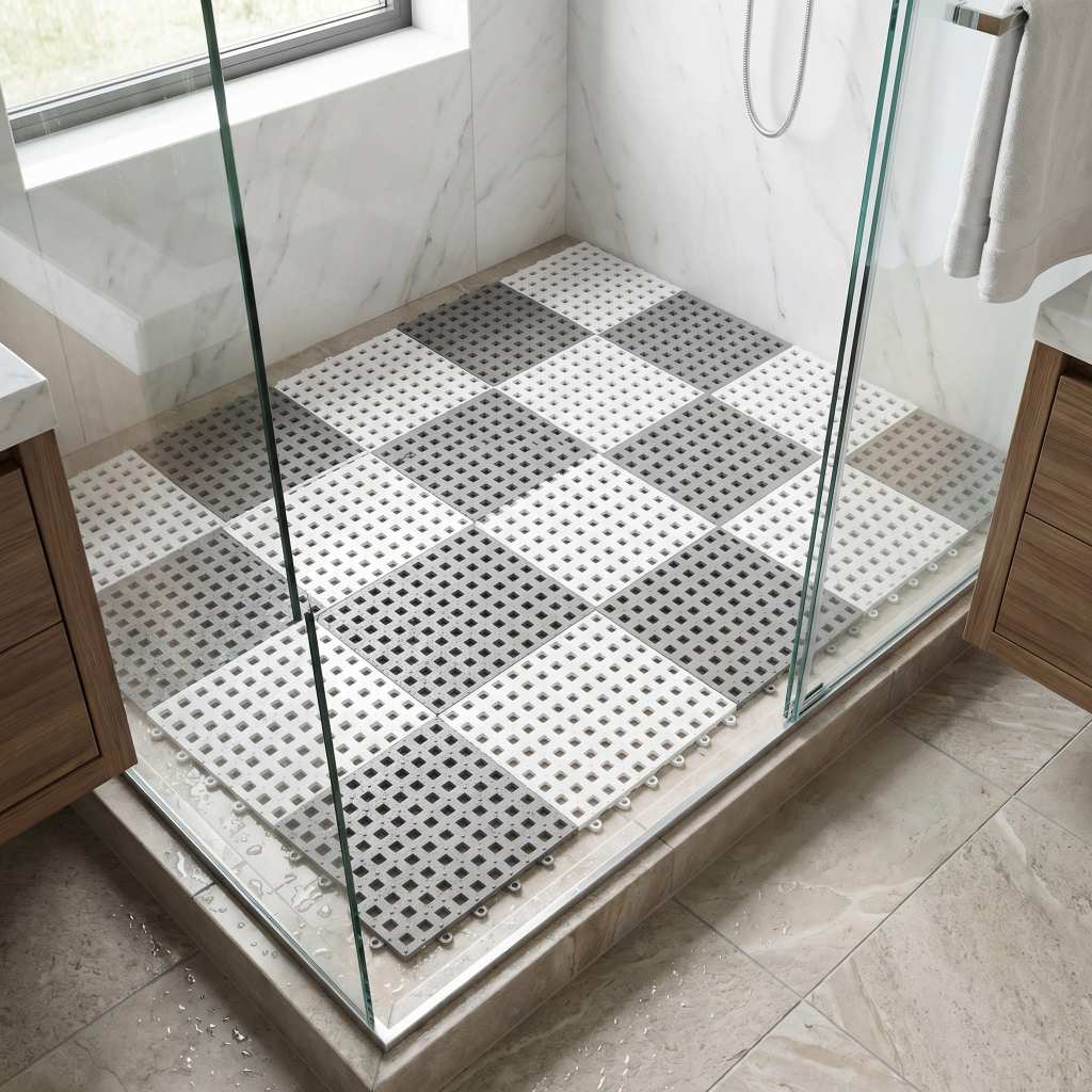 Kit 6 Tapete Estrado Piso Antiderrapante 30x30cm Box Banheiro Piscina Emborrachado Modular Vestiário Sauna Flexível