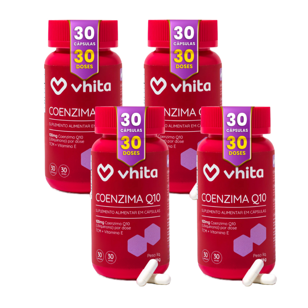 Coenzima Q10 Ubiquinona 100mg Com Vitamina E e TCM 30 cáps - Vhita ( 4 unidades)