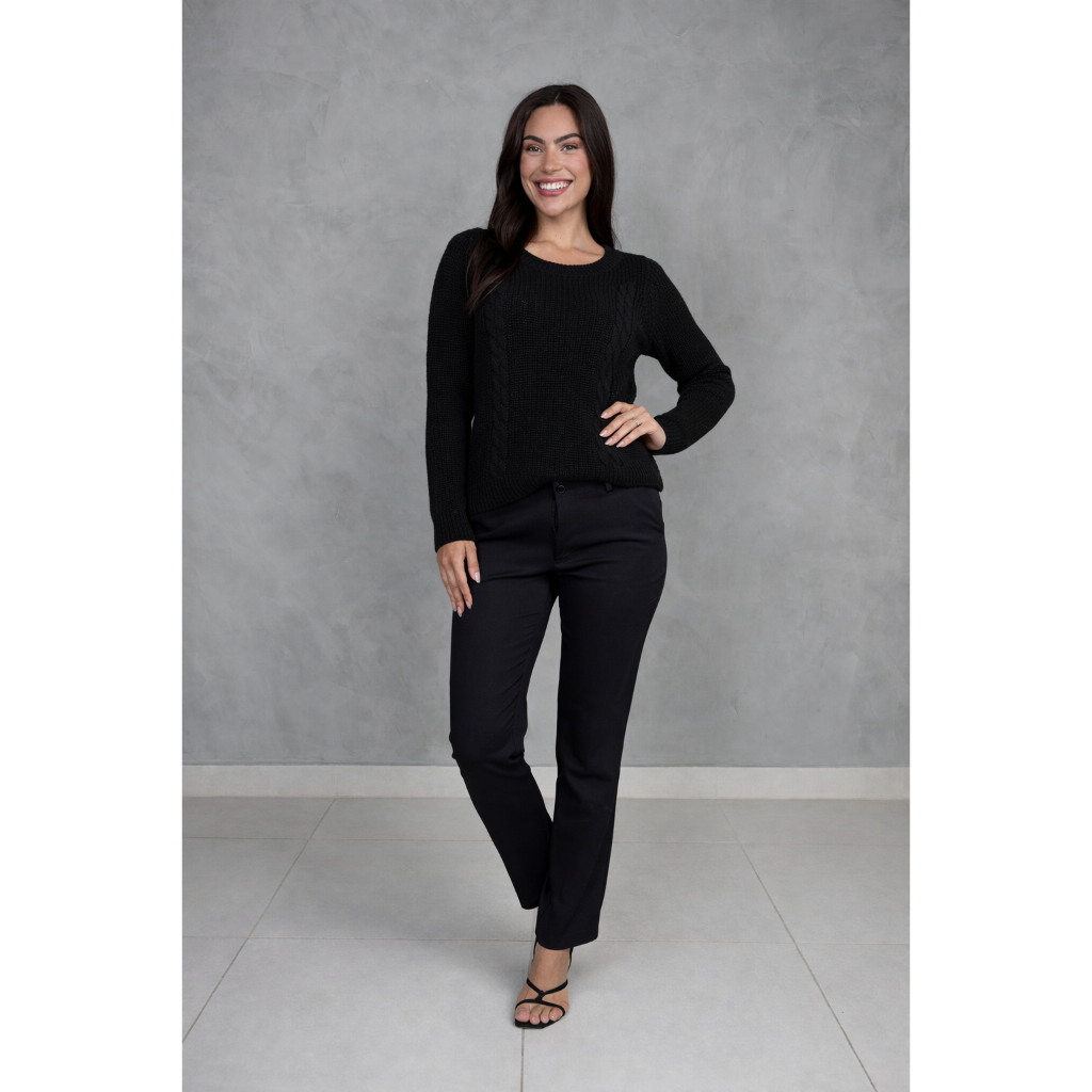 Blusa Tricot Manga Longa Detalhe Trancinha Frente