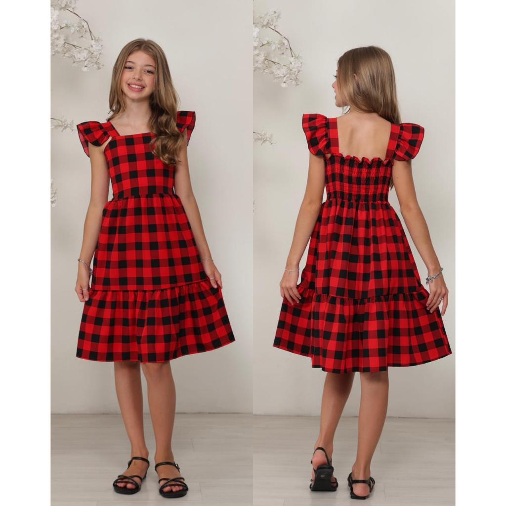 vestido curto moda xadrez infantil juvenil meninas