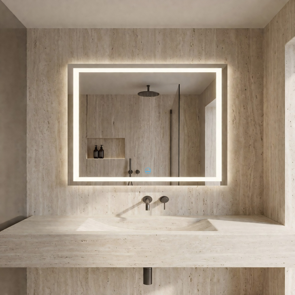 Espelho Lopazzi Retangular com LED 80x90cm Acionamento Touch para Banheiro e Lavabo