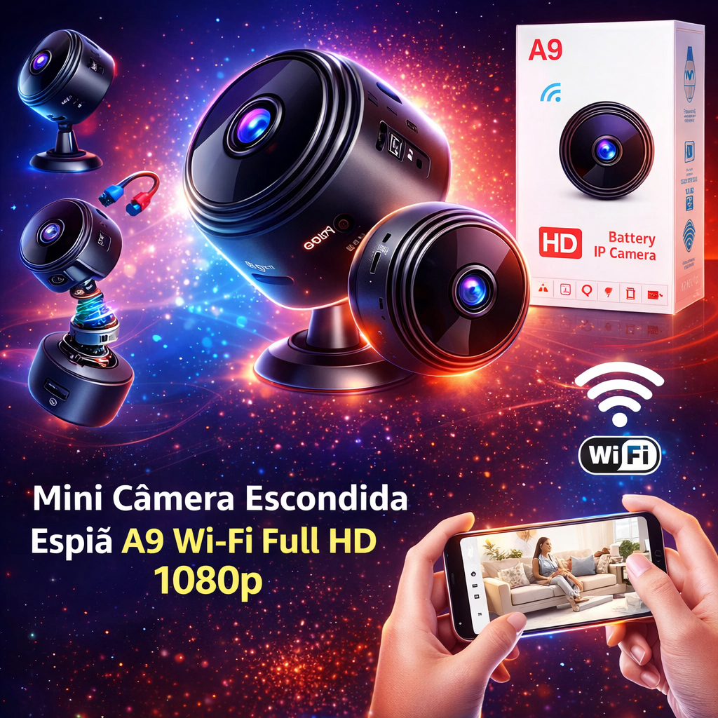 Mini Câmera Escondida Espiã A9 Wi-Fi  Full HD 1080p Idosos Pets Crianças e adultos Segurança Hoje