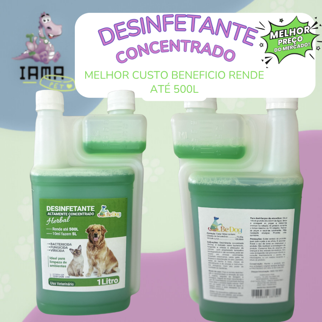 Desinfetante Concentrado Herbal Be Dog - 1L Rende Até 500L: Alta Eficácia e Biodegradável