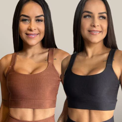 Kit com 2 Top Canelado de Academia Fitness Reforçado Sustentação Roupa Feminina Treino Topper Feminino Ginástica Corrida