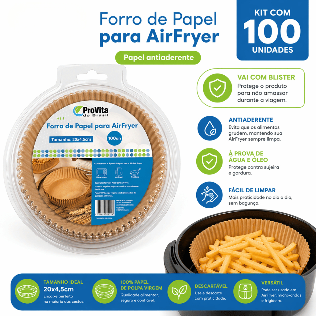 100un Forma De Airfryer Descartável Fácil Redondo Antiaderente Para Papel Fritadeira Cozimento
