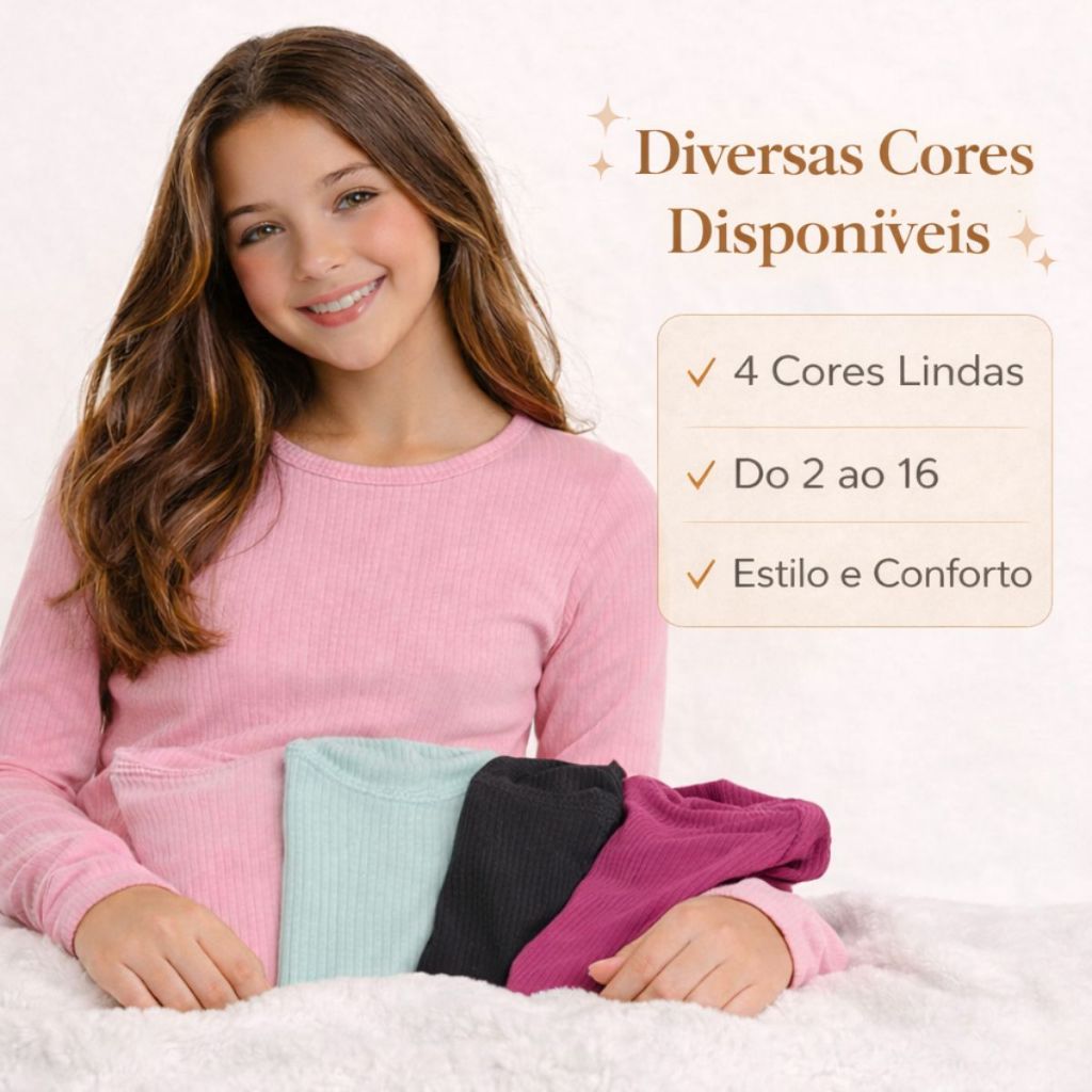 Blusa infantil Juvenil Baby Look Manga longa Menina Ribana Canelada Frio 3113-C2