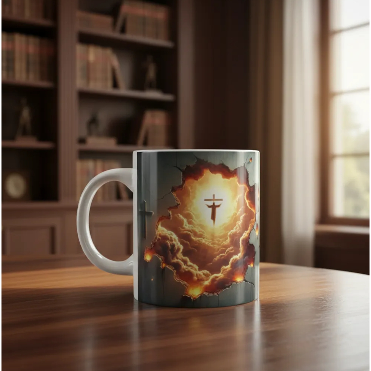 Caneca Religiosa Porcelana 3D Fé Deus Amor Esperança