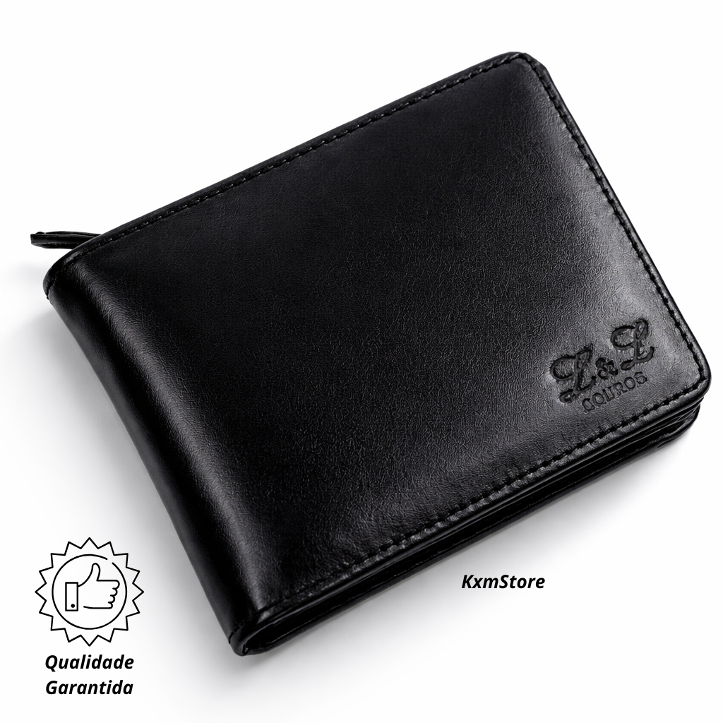 Carteira Masculina Couro Zíper Compacta Porta Cartões CNH Cédulas Moedas - Envio Imediato