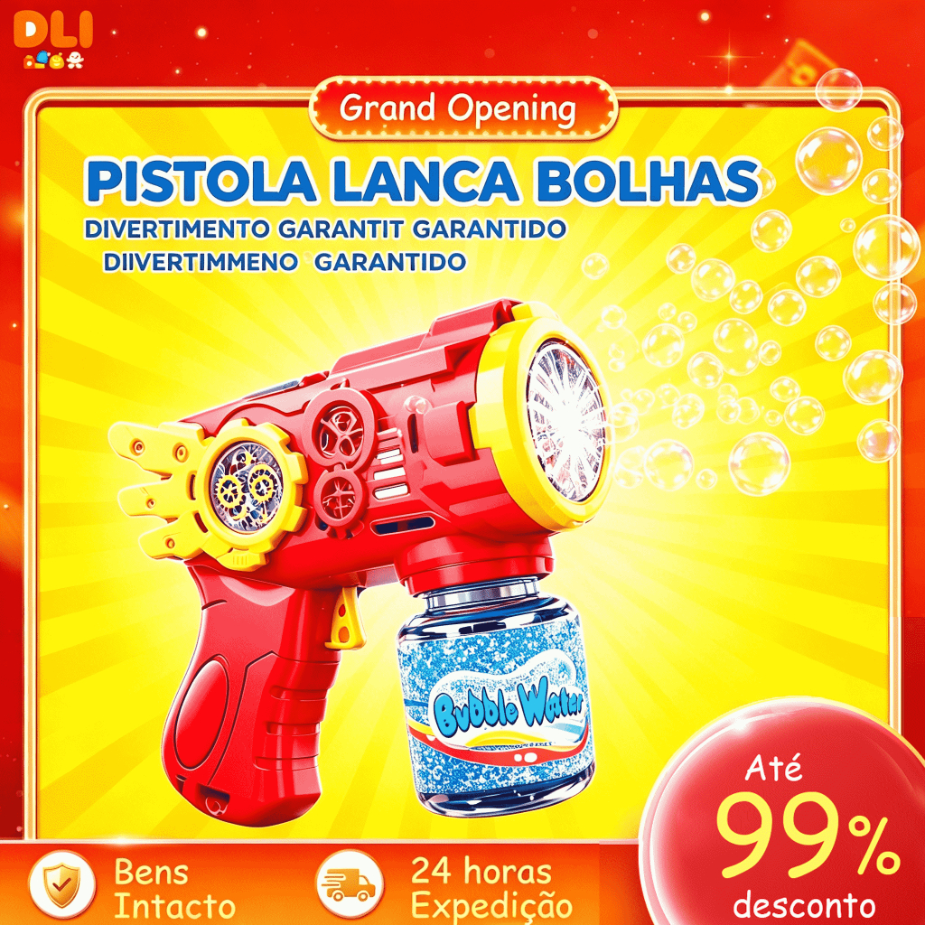 DLI Lança bolha de sabão automática Colorido Brinquedo com luz diversão crianças Festas