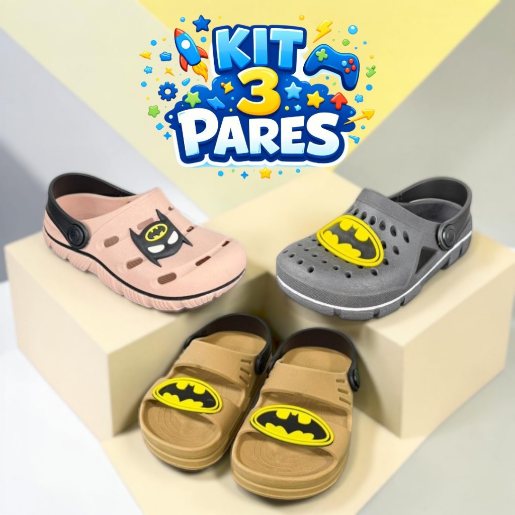 Kit 3 Pares Babuche Infantil Menino Leve e Macio
