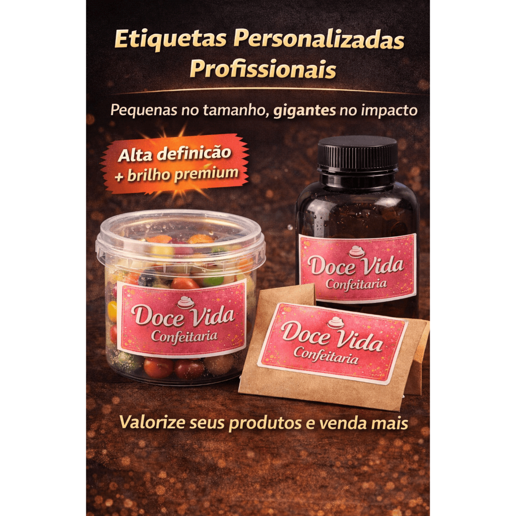 Etiqueta Adesiva Personalizada 5x3cm Brilhante Waterproof Alta Definição 18-108un