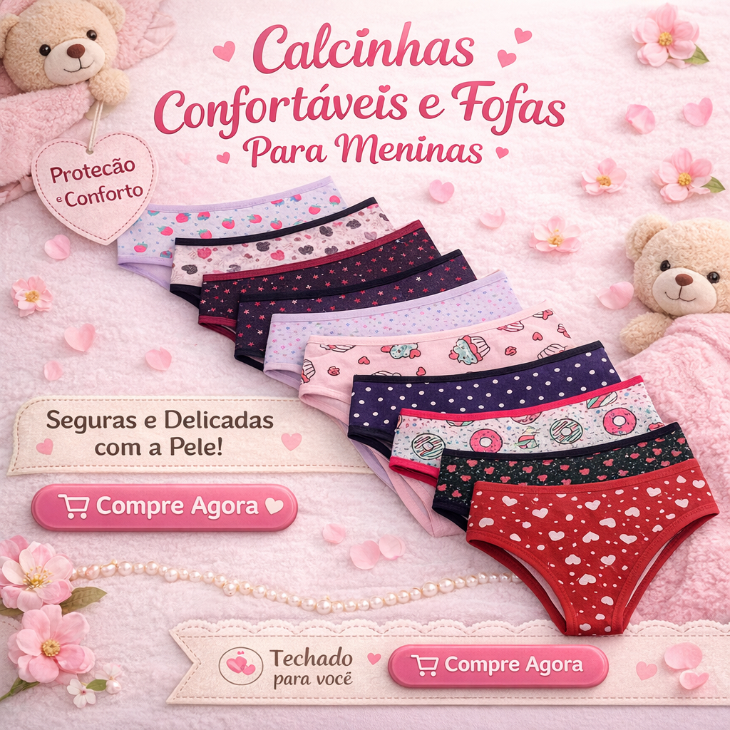 Kit Calcinhas Infantojuvenil em Algodão com Forro 100% Algodão Menina Moça em Oferta na Shopee