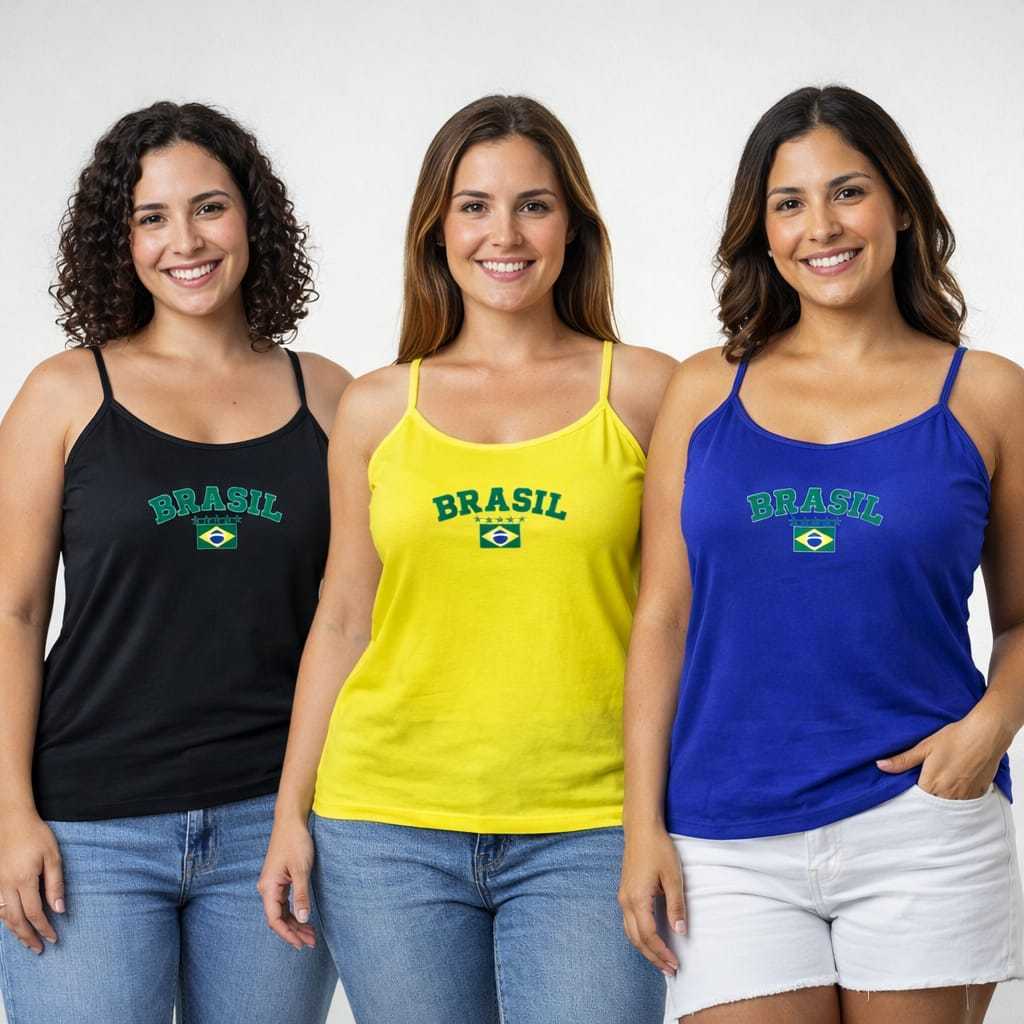 Regatinhas Femininas Alcinha Brasil Copa do Mundo 2026 Tecido leve Viscolaycra Seleção Brasileira