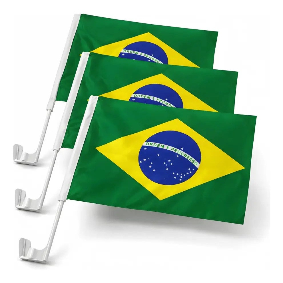 Kit 5 Bandeirinha do Brasil Com Aste Para Carro Janela Copa do Mundo Torcida