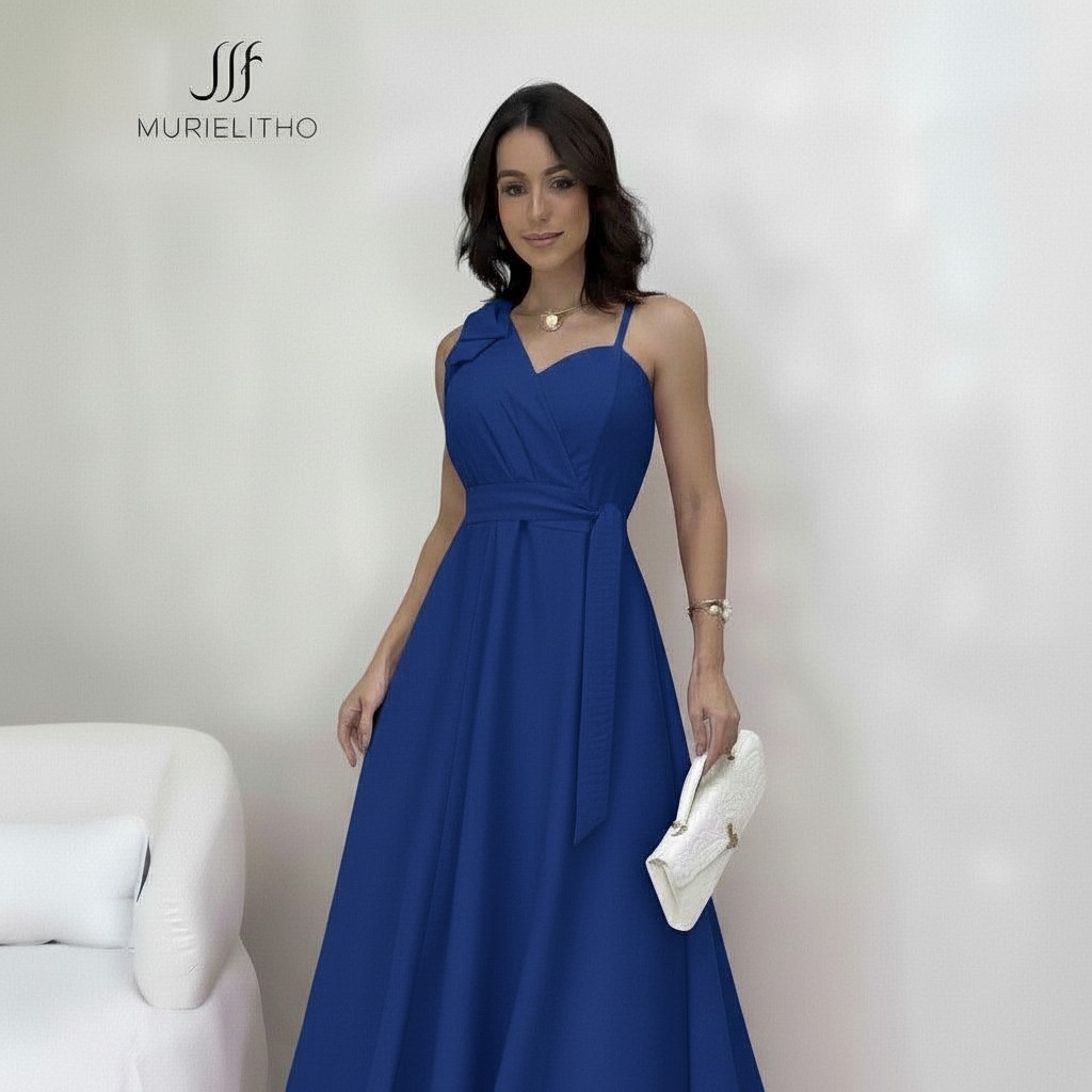 vestido femenino longo  regata moda evangeliga alcinha cinto  bojo laço festa casamento madriha chic elegante