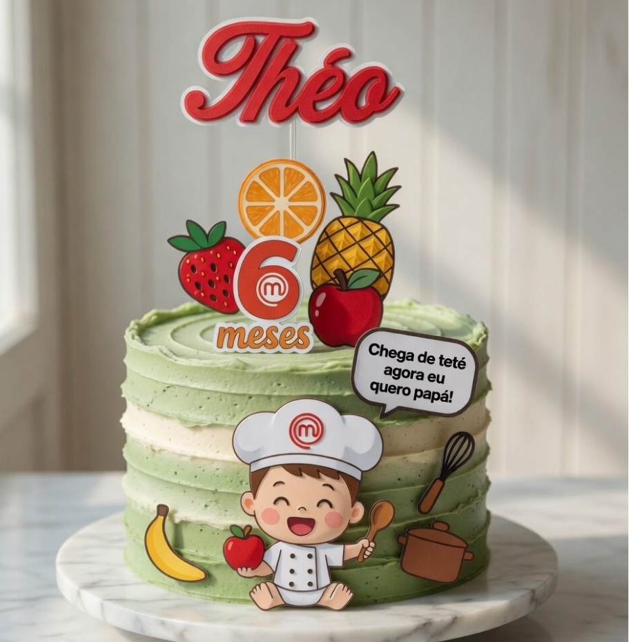 Topo / Topper de Bolo MasterChef Baby Infantil - Mesversário/ Aniversário/ Chefinho Cozinheiro Personalizado