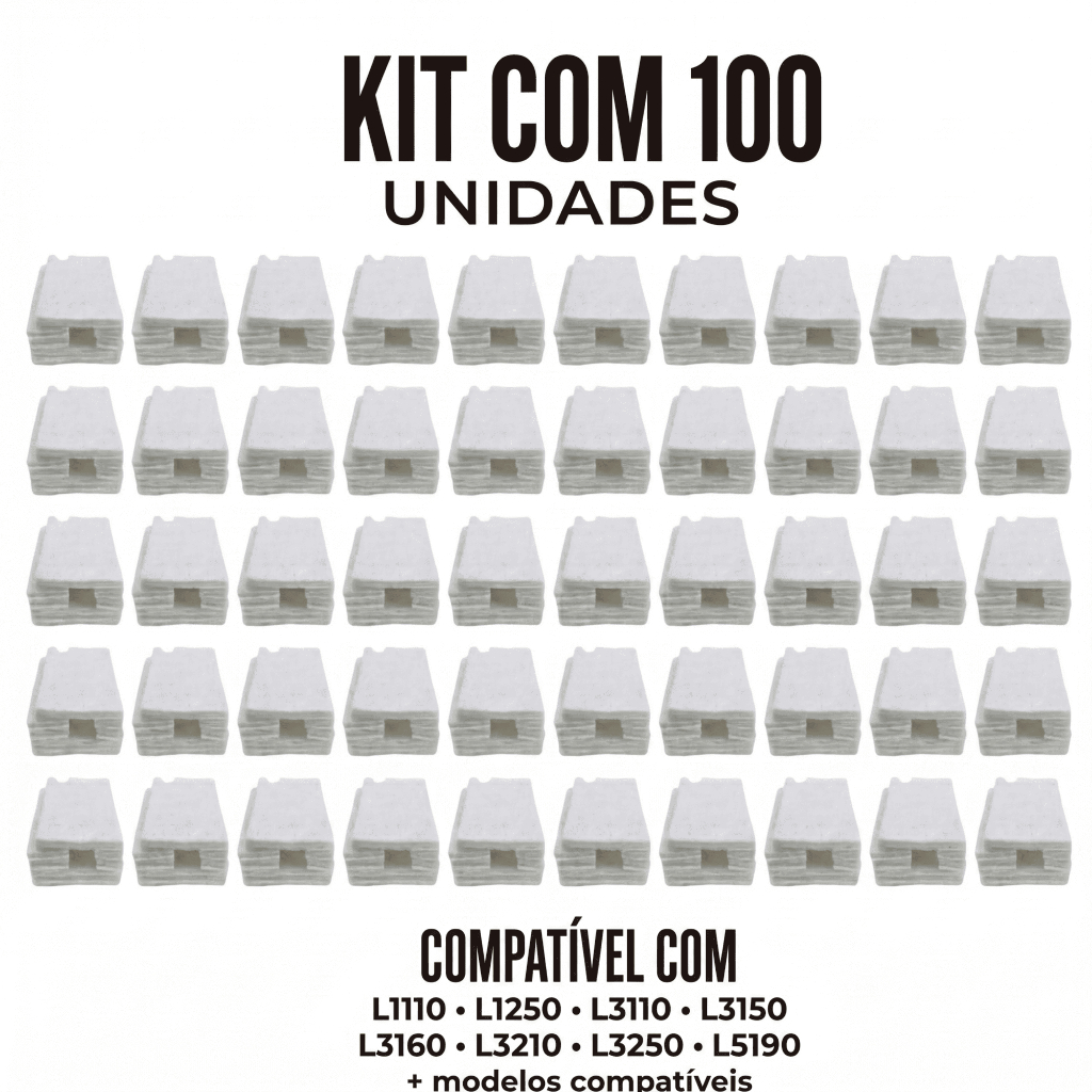 KIT 100 Almofada Absorvente Feltro Epson L3150 L3250 L3110 L3210 L5190 Sem Poliéster Alta Absorção